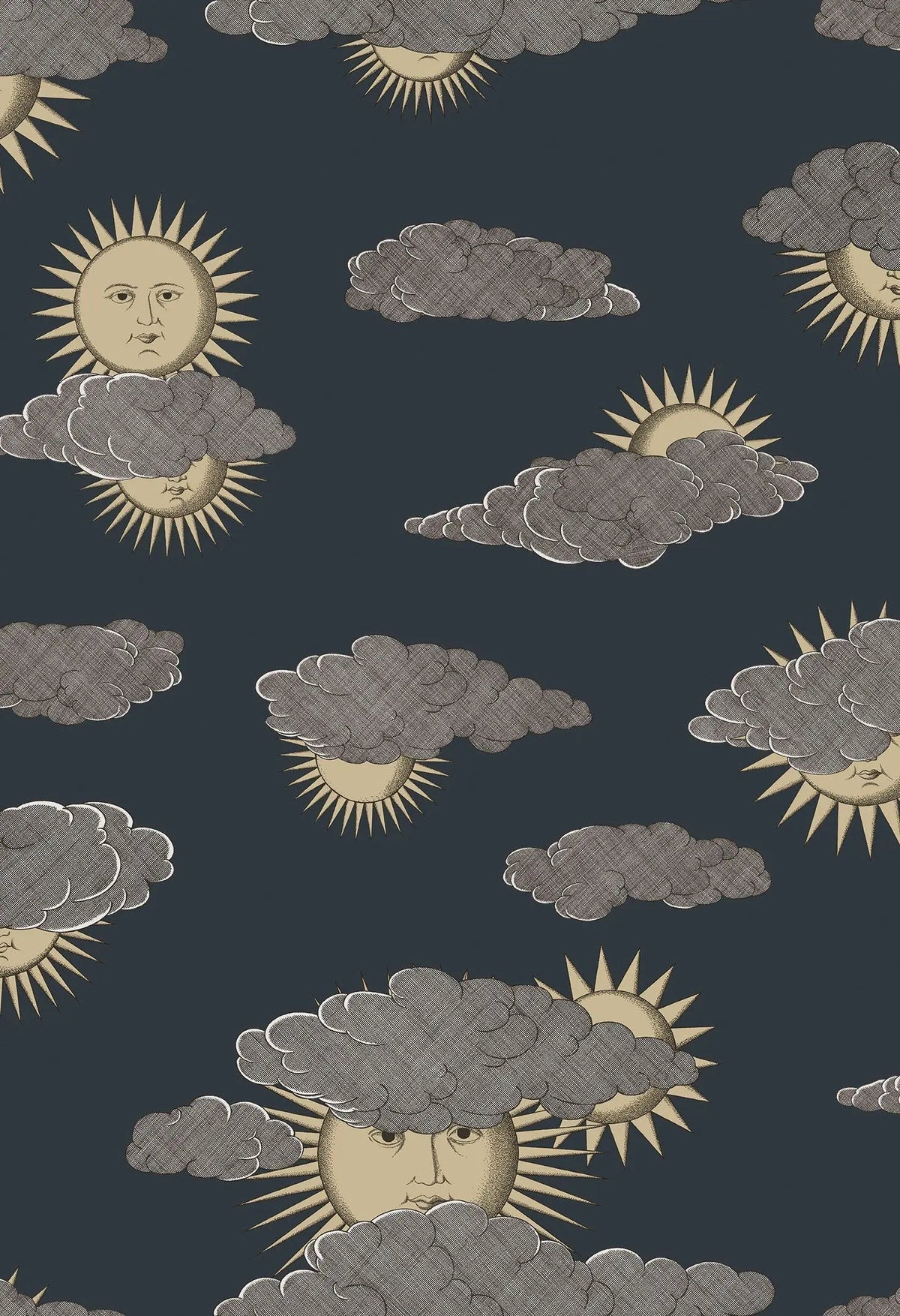 Cole & Son Fornasetti Soli e Nuvole Gold & Silver on Charcoal – Tapete