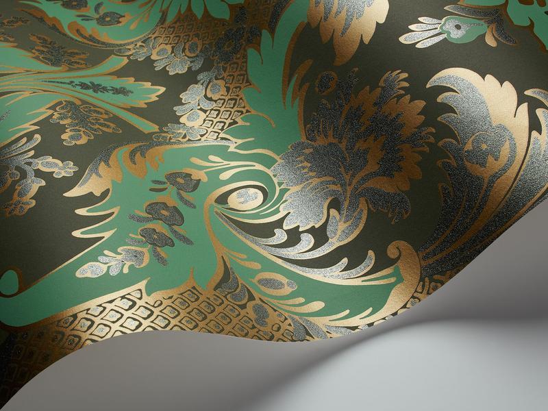Cole and Son - Tapete Aldwych Wallpaper-Tapeten-Cole & Son-Mettalic Gold & Viridian on Dark Viridian S94/5028-TOJU Interior