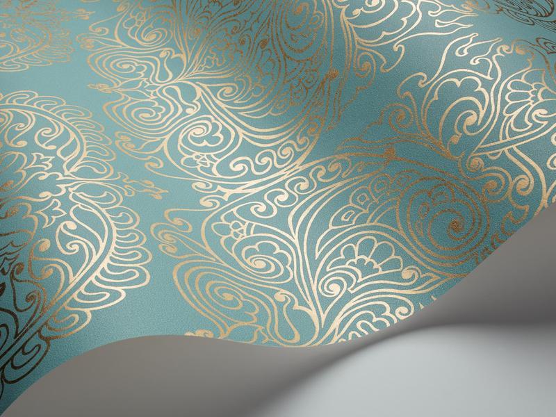 Cole and Son - Tapete Alpana Wallpaper-Tapeten-Cole & Son-Metallic Gold auf Petrol S69/2107-TOJU Interior