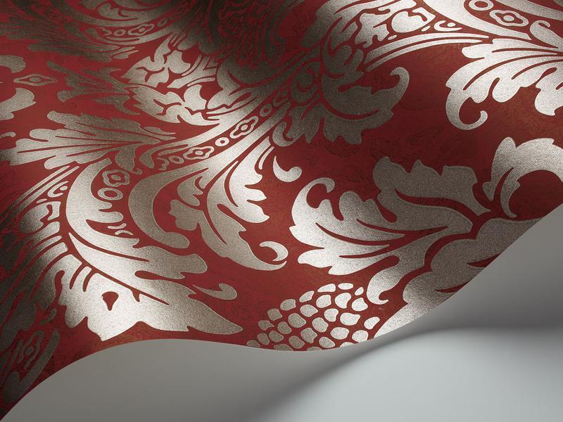 Cole and Son - Tapete Blake Wallpaper-Tapeten-Cole & Son-Metallic Pewter on Red S94/6034-TOJU Interior