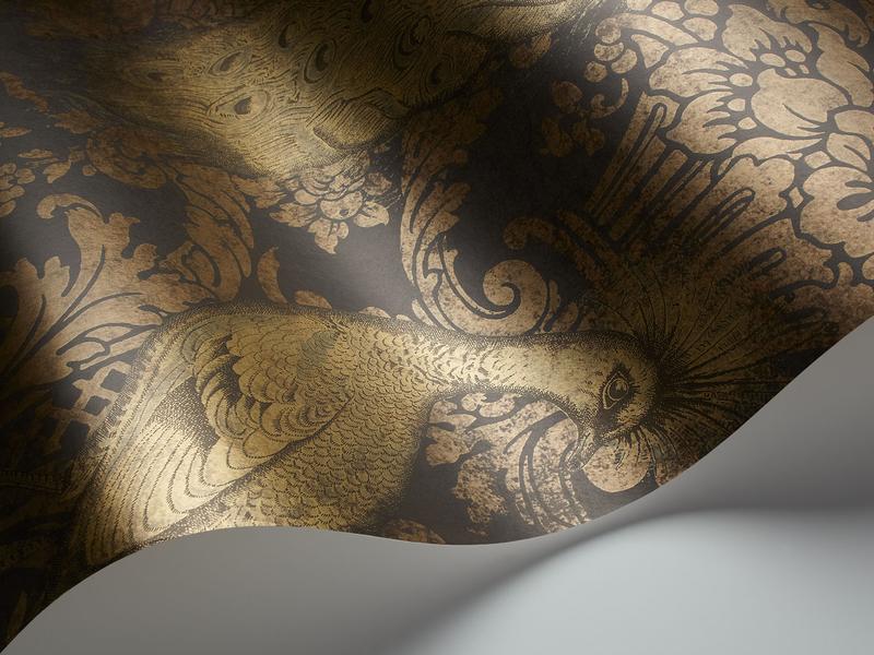 Cole and Son - Tapete Byron Wallpaper-Tapeten-Cole & Son-Metallic Gold & Bronze on Charcoal S94/7036-TOJU Interior