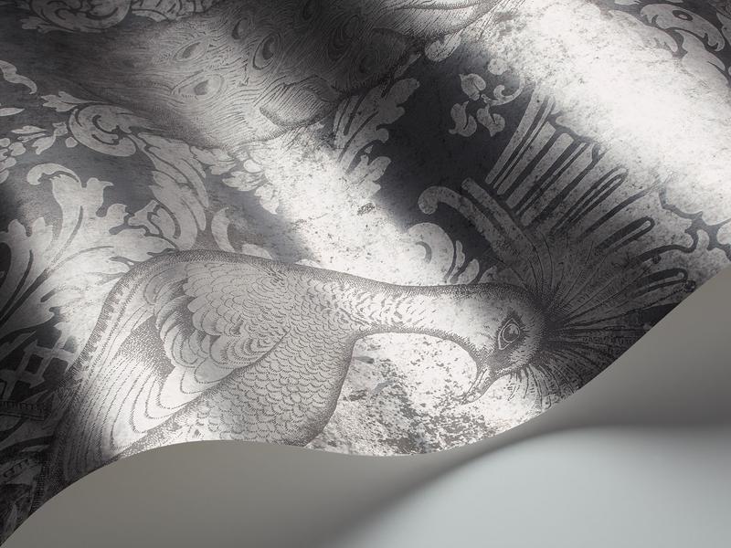 Cole and Son - Tapete Byron Wallpaper-Tapeten-Cole & Son-Metallic Silver on Charcoal Foil S94/7039-TOJU Interior