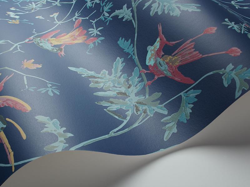 Cole and Son - Tapete Hummingbirds Wallpaper-Tapeten-Cole & Son-Multi Petrol on Midnight S100/14068-TOJU Interior