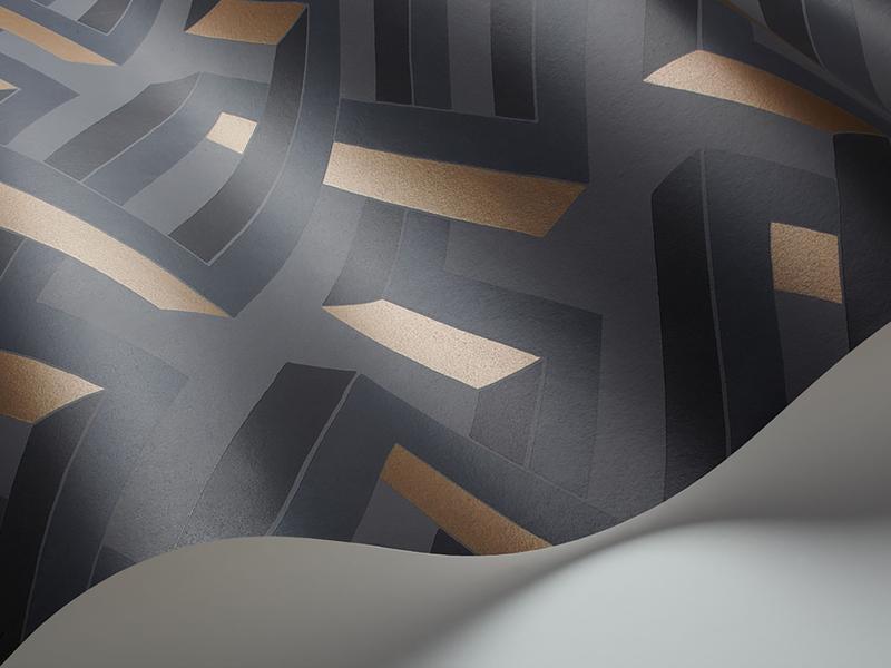 Cole and Son - Tapete Luxor Wallpaper-Tapeten-Cole & Son-Metallic Bronze on Slate Grey S105/1001-TOJU Interior