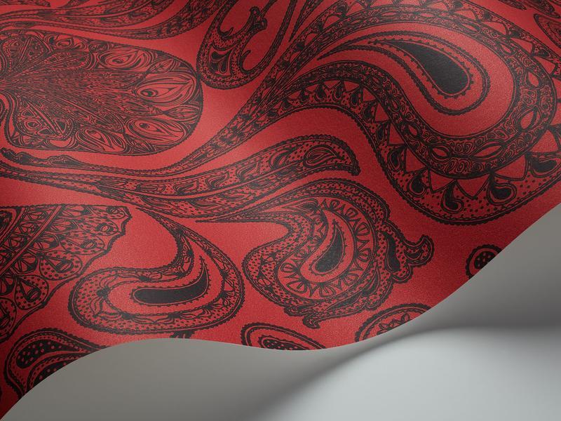 Cole and Son - Tapete Malabar Wallpaper-Tapeten-Cole & Son-Schwarz auf Rot 66/1008-TOJU Interior