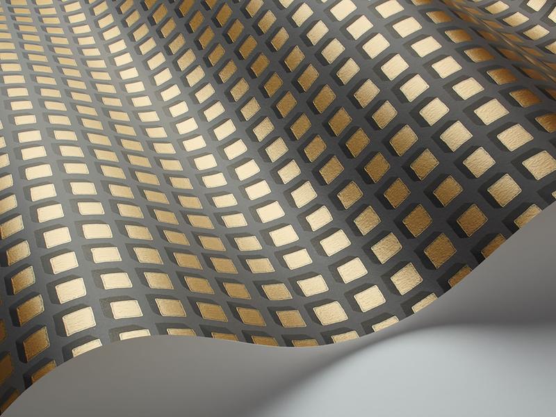 Cole and Son - Tapete Mosaic Wallpaper-Tapeten-Cole & Son-Metallic Gold on Soot S105/3013-TOJU Interior