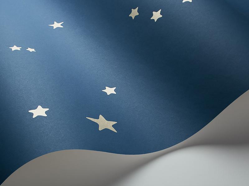 Cole and Son - Tapete Stars Wallpaper-Tapeten-Cole & Son-Metallic Gilver on Midnight S103/3017-TOJU Interior