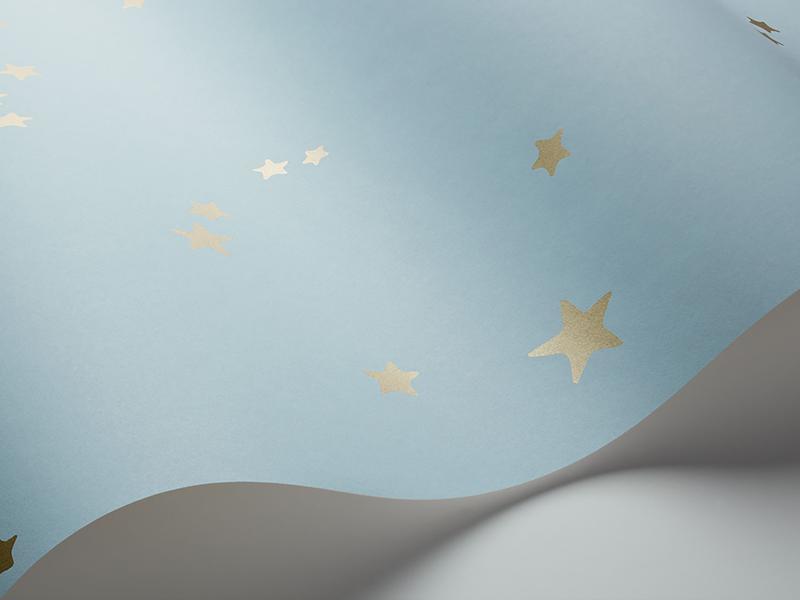 Cole and Son - Tapete Stars Wallpaper-Tapeten-Cole & Son-Metallic Gold on Ice Blue S103/3016-TOJU Interior