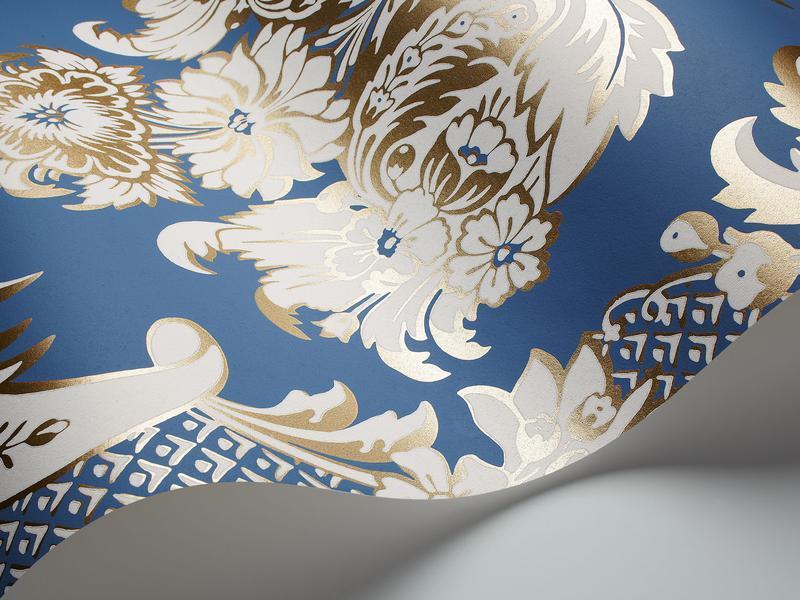 Cole and Son - Tapete Wyndham Wallpaper-Tapeten-Cole & Son-Chalk & Metallic Gold on Cereluan Sky S94/3016-TOJU Interior