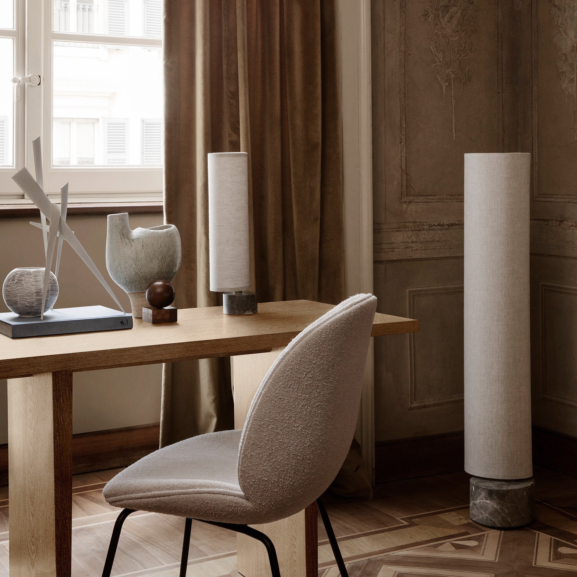 Gubi - Unbound LED Stehleuchte H 120cm-Gubi-Leinen weiß/Schirm-TOJU Interior