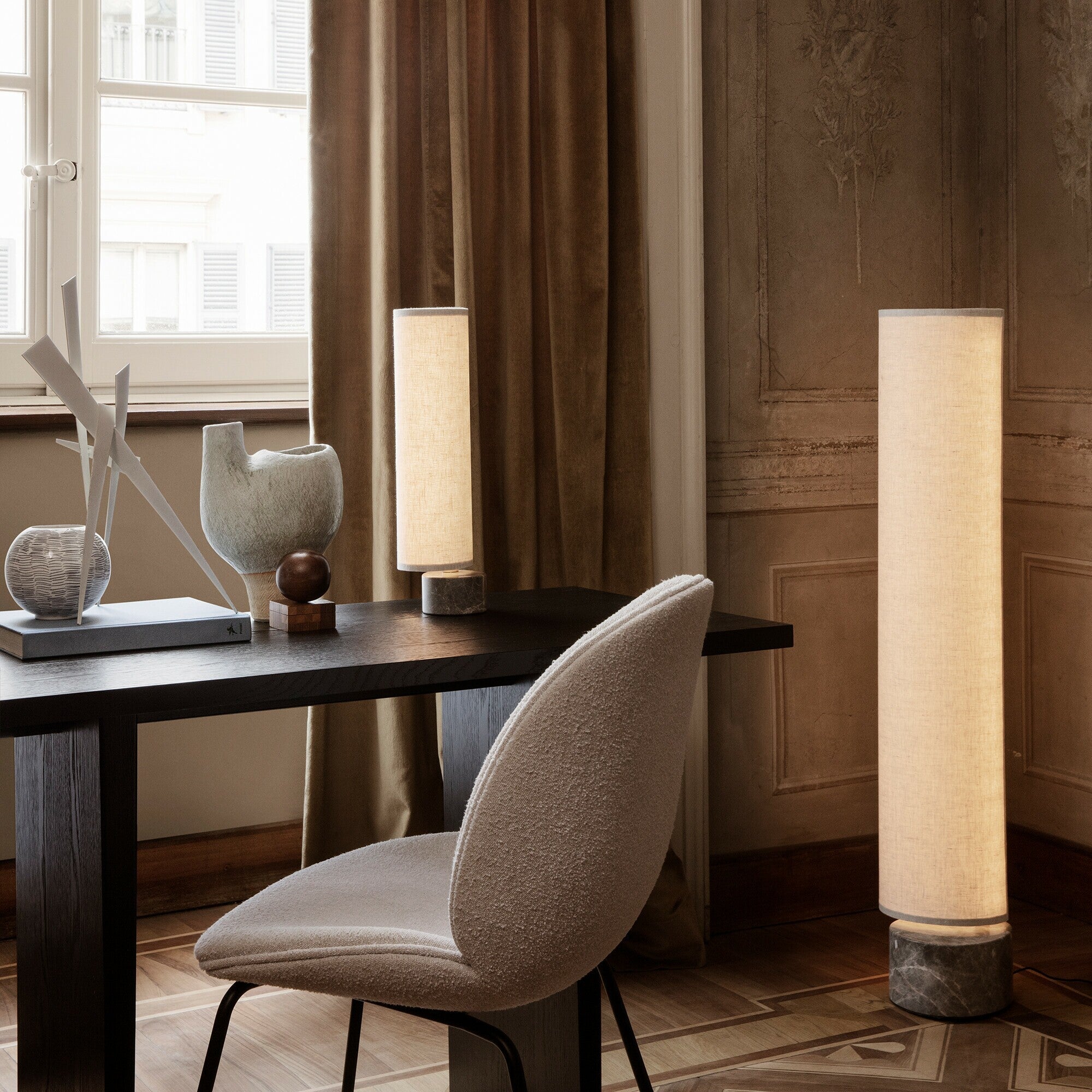 Gubi - Unbound LED Stehleuchte H 80cm-Gubi-Leinen weiß/Schirm-TOJU Interior