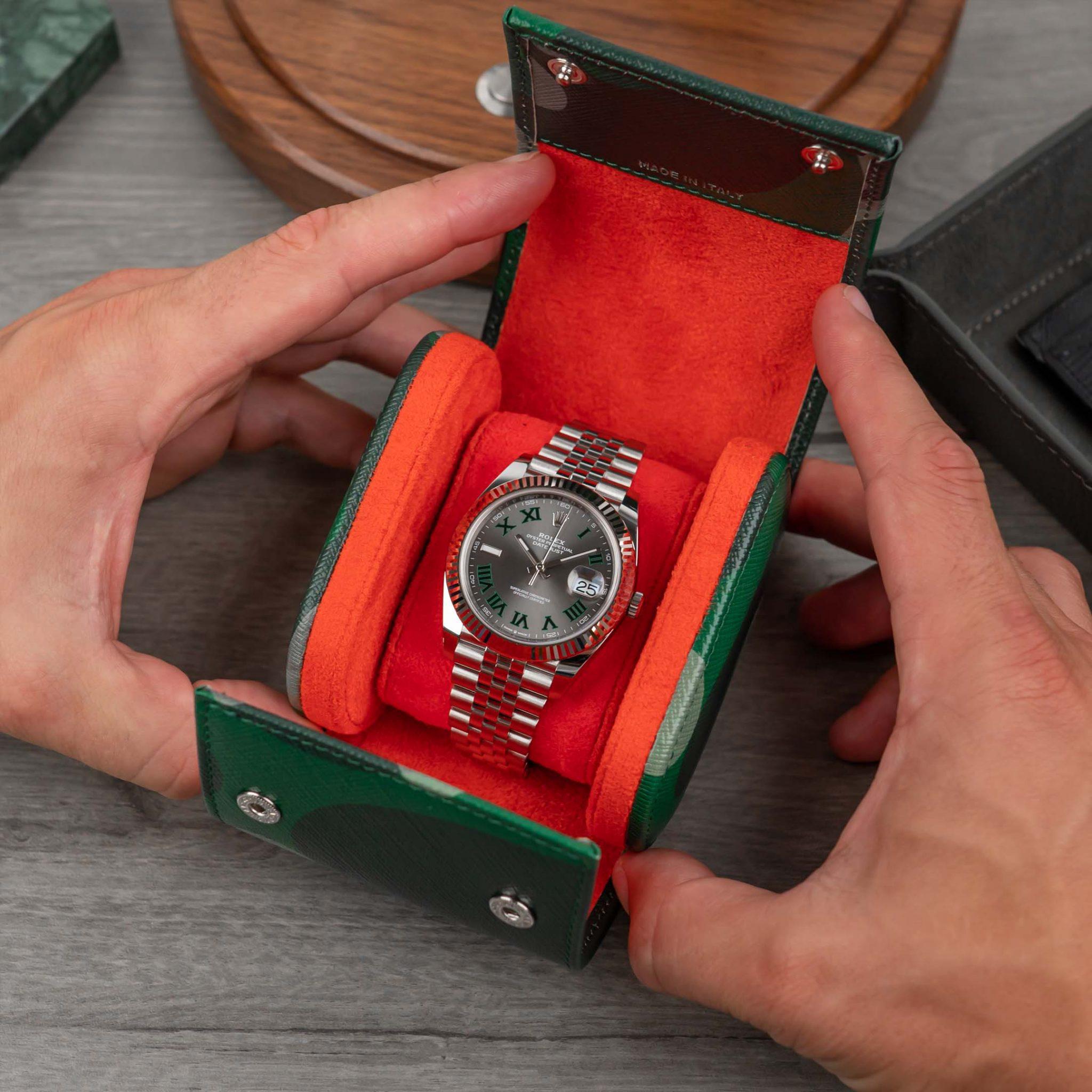 IFL Watches - Watch Roll - Green Camo Watch Roll für 1 Uhr-Uhrenrolle-TOJU Interior