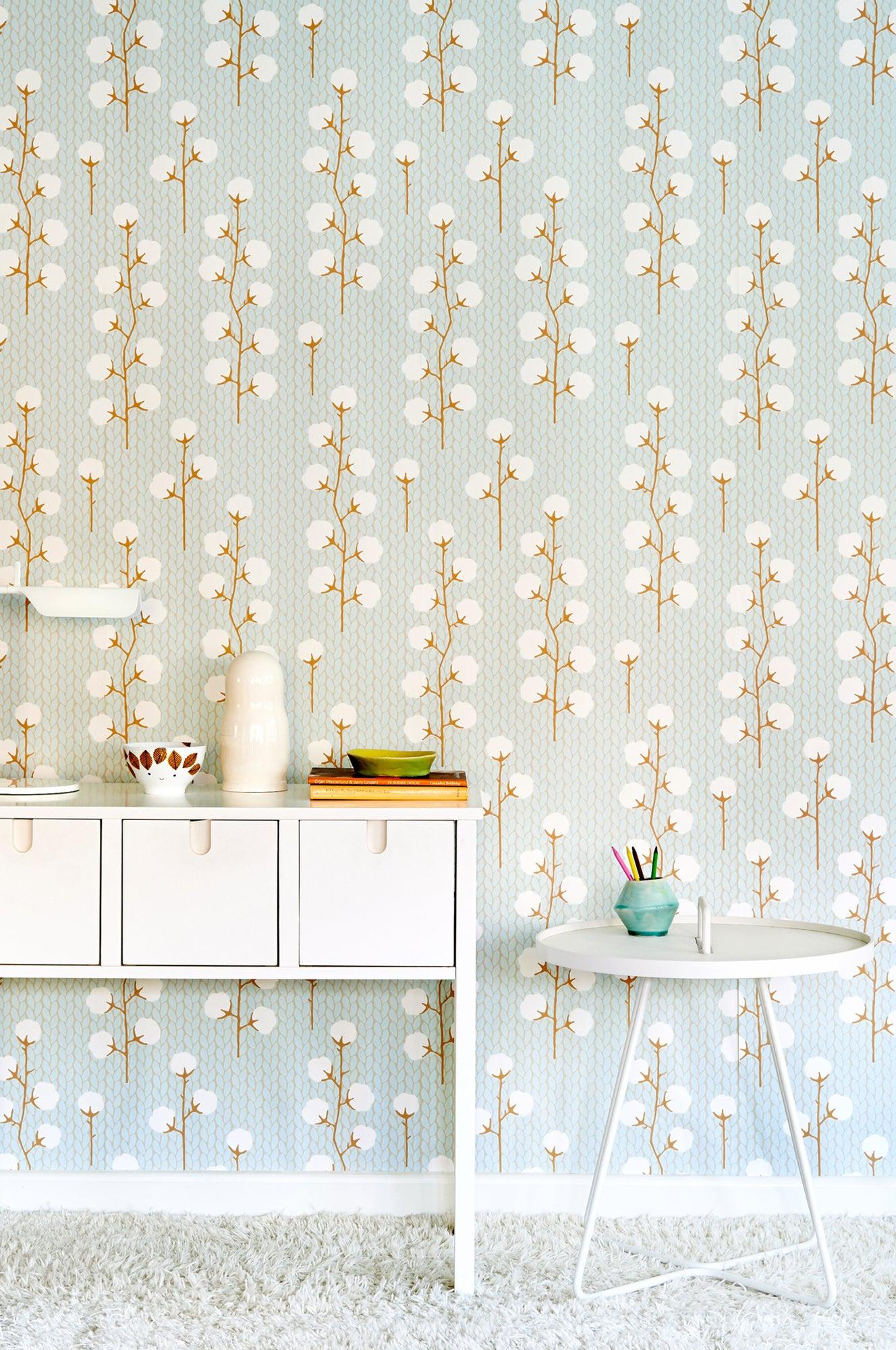 Majvillan - Tapete Sweet Cotton-Tapeten-Majvillan-TURQUOISE-TOJU Interior