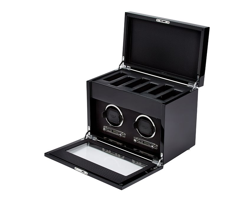 Wolf - Uhrenbeweger - Savoy double Winder with Storage-Uhrenbeweger-Wolf 1834-BLACK-TOJU Interior