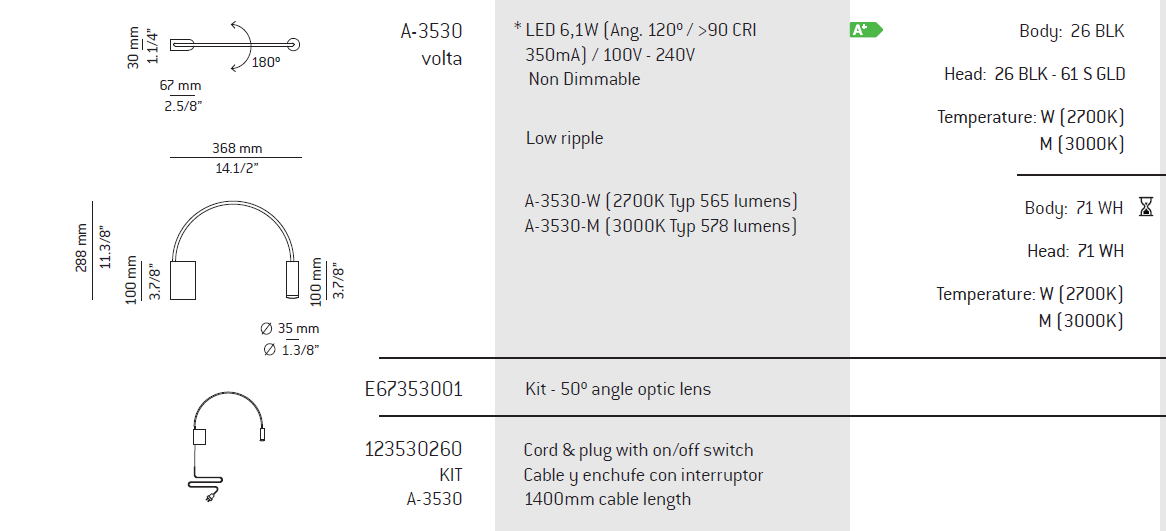 Estiluz Wandleuchte - Volta A-3530 - TOJU Interior 