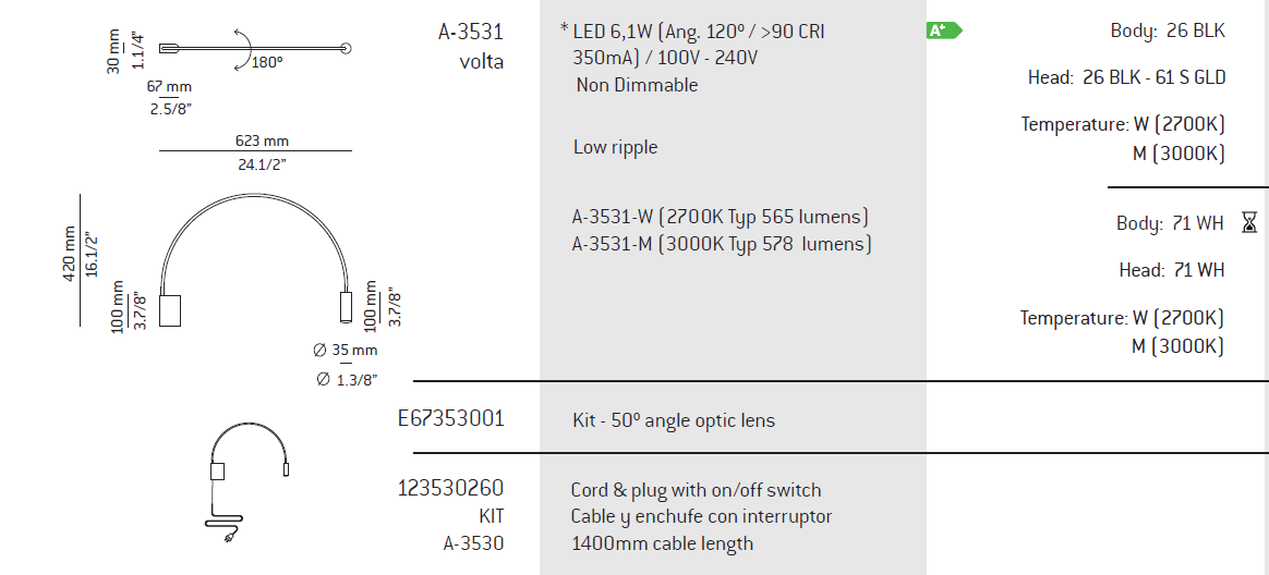 Estiluz Wandleuchte - Volta A-3531 - TOJU Interior 